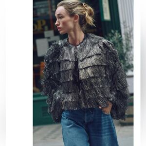 NWT Zara Metallic Fringe Coat In Silver Size M
